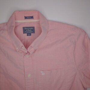 Abercrombie & Fitch Mens Long Sleeve Button Up Shirt L 100% Cotton Solid Pink